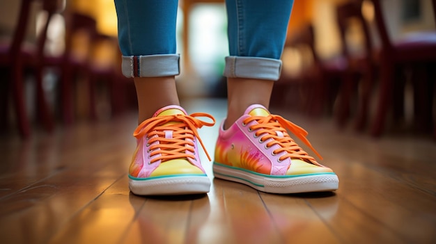 Vrouwen voeten binden haar sneakers