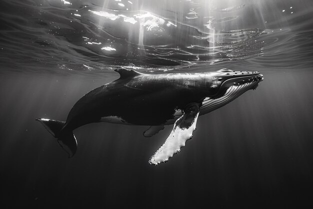 Gratis foto walvis in het wild in zwart-wit