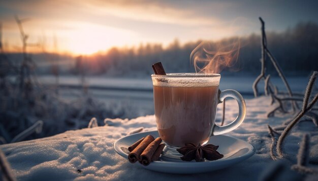 Warme chocolademelk verwarmt de winter met zoete verfrissing gegenereerd door AI