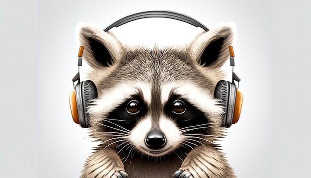 Wasbeer in koptelefoon luisteren naar muziek generatieve AI