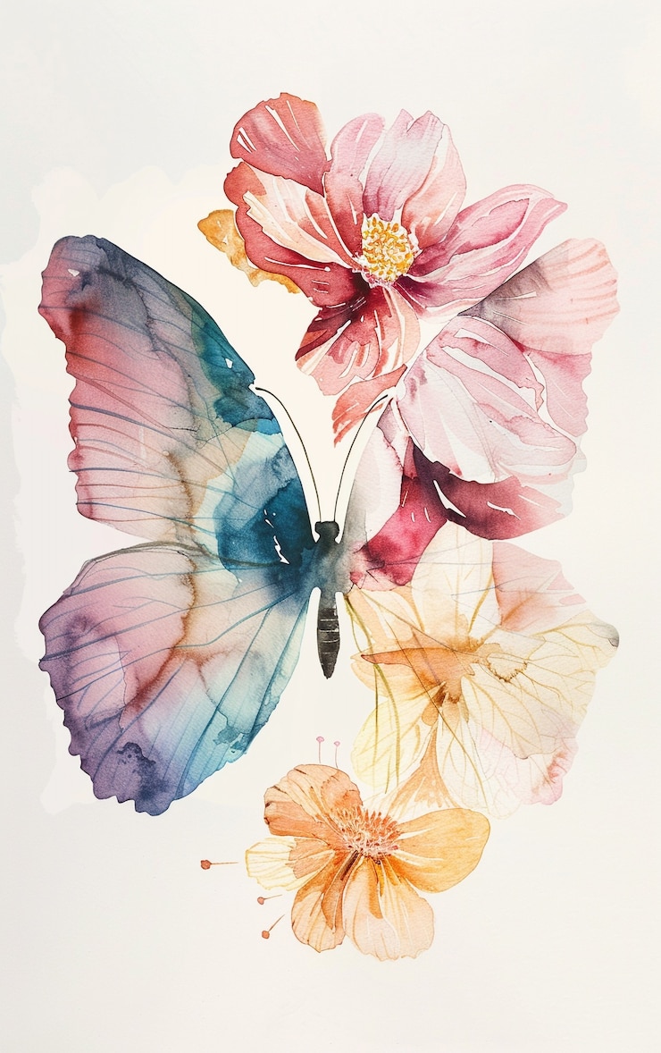 Gratis Foto waterverf illustratie van een vlinder