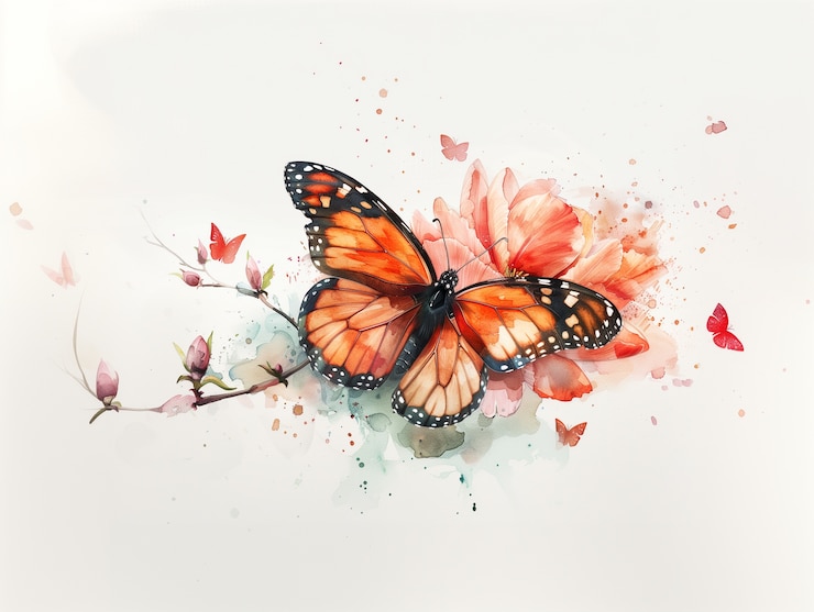 Gratis Foto waterverf illustratie van een vlinder