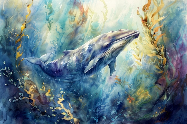 Gratis foto waterverf-illustratie van een walvis