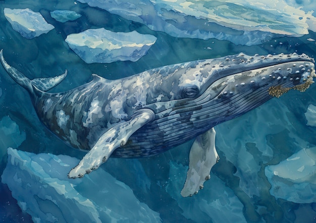 Gratis foto waterverf-illustratie van een walvis