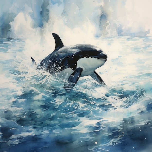Gratis foto waterverf-illustratie van een walvis