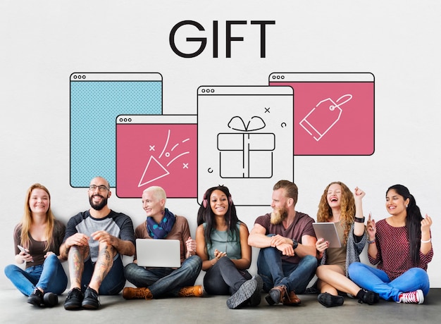 Gratis foto web window gift box present petard label icon