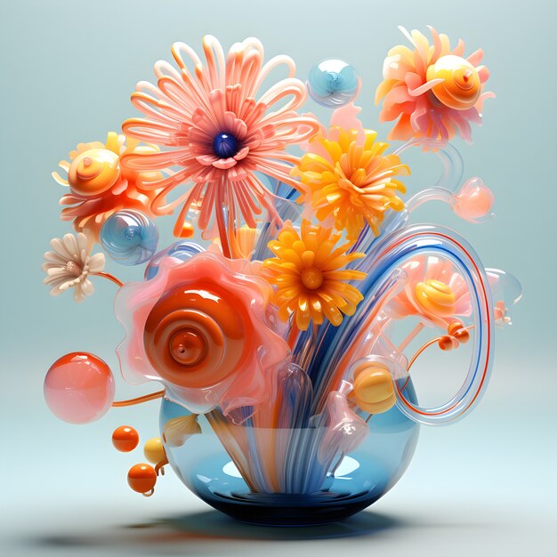 Weergave van 3D abstract bloemstuk in vaas