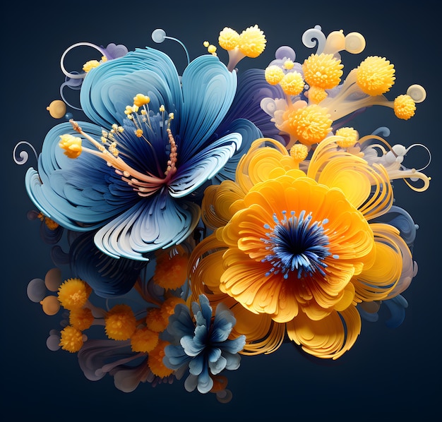 Gratis foto weergave van 3d abstract bloemstuk