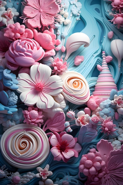 Gratis foto weergave van 3d abstract bloemstuk