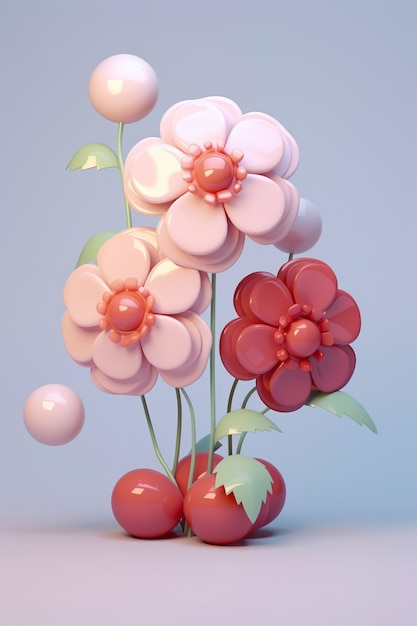 Gratis foto weergave van 3d-abstracte bloemen