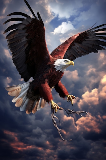 Weergave van 3D-adelaar die in de lucht vliegt