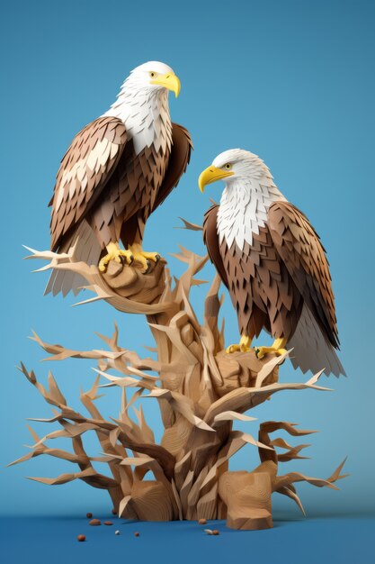 Weergave van 3D-adelaars op boomtak