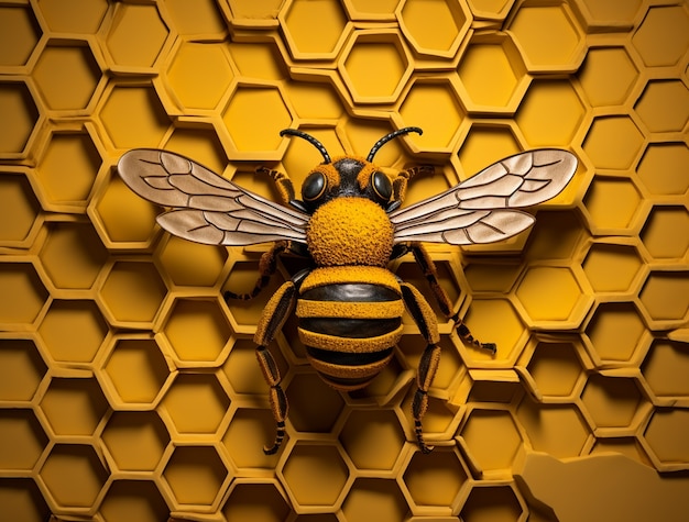 Weergave van 3D-bij met honingraat
