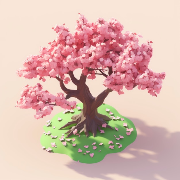 Weergave van 3D-boom met prachtige takken en roze bladeren