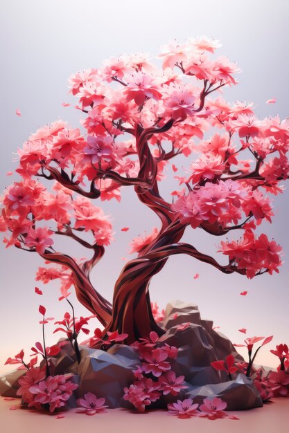 Weergave van 3D-boom met prachtige takken en roze bladeren