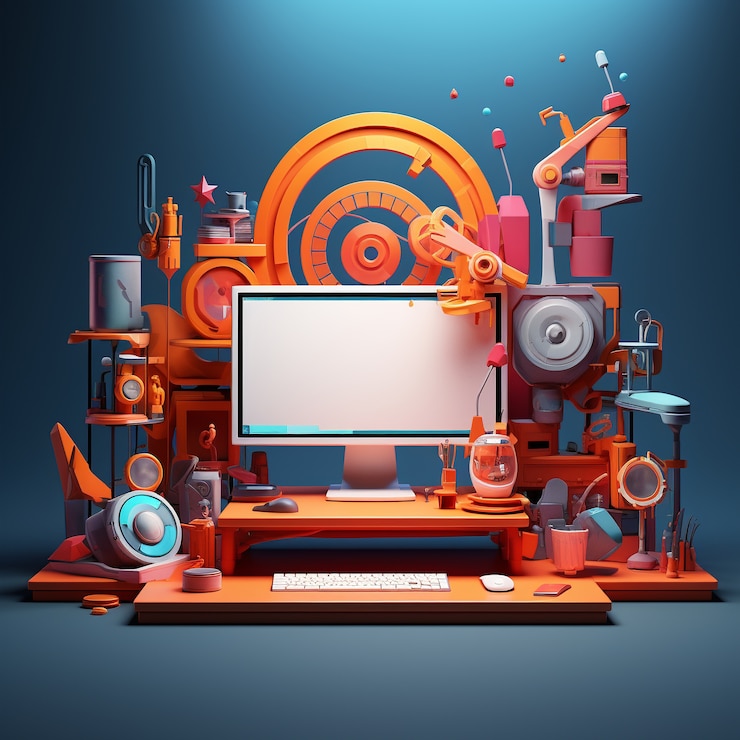 Gratis Foto weergave van 3d-computerapparaat met randapparatuur