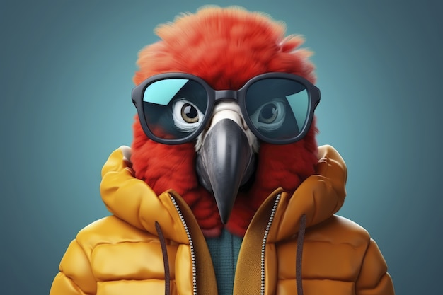 Weergave van 3D-coole moderne vogel
