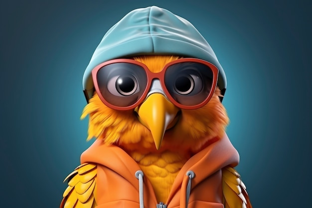 Weergave van 3D-coole moderne vogel