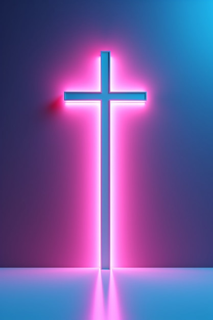 Gratis foto weergave van 3d-heldere neon religieus kruis