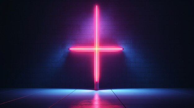 Weergave van 3D-heldere neon religieus kruis