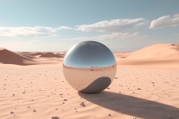 Weergave van 3D-moderne bol met woestijnlandschap