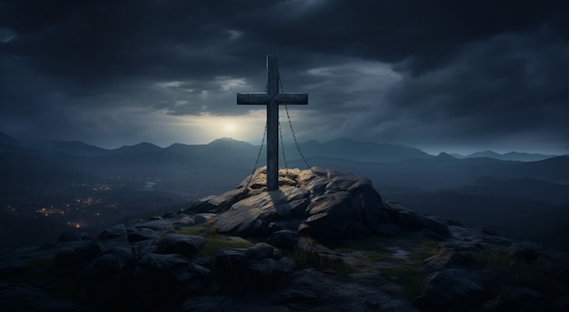 Gratis foto weergave van 3d-religieus kruis met apocalyptisch landschap