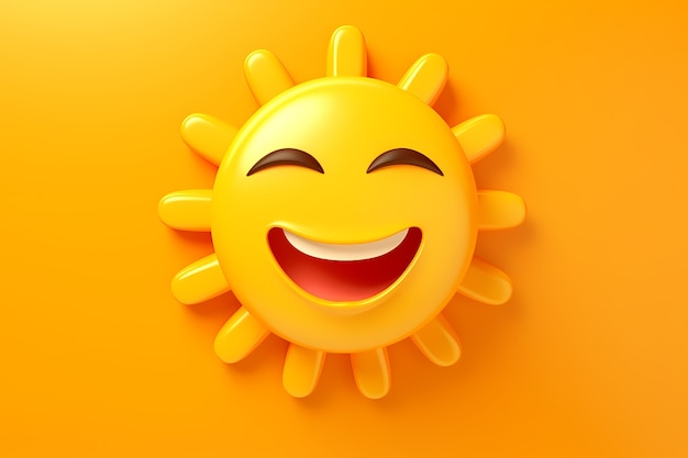 Gratis foto weergave van 3d-smiley zon met eenvoudige achtergrond