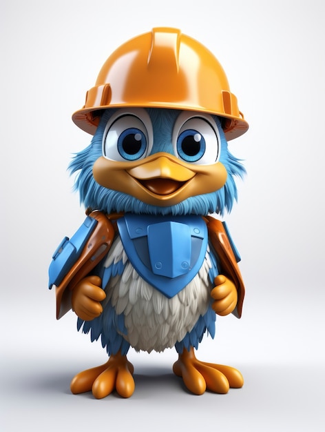 Gratis foto weergave van 3d-vogel met bouwvakker harde hoed