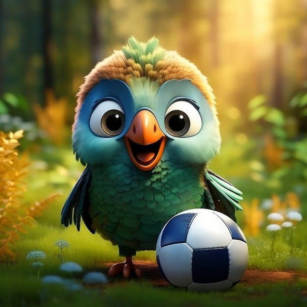 Gratis foto weergave van 3d-vogel met voetbal