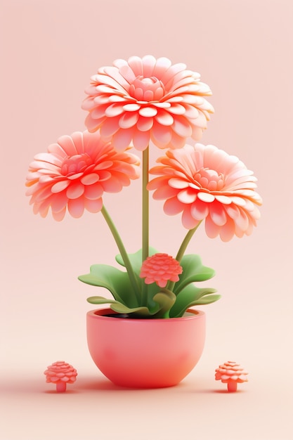 Weergave van abstracte 3D-bloem in pot
