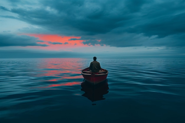 Gratis foto weergave van boot drijvend op het water met natuurlandschap