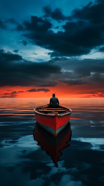 Gratis foto weergave van boot drijvend op het water met natuurlandschap