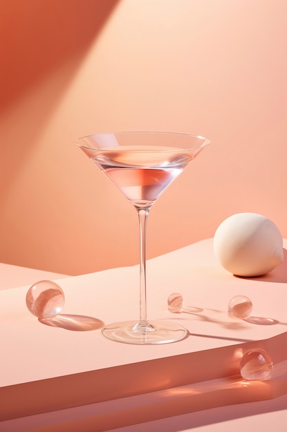 Weergave van cocktaildrank in glas met abstracte neo-futuristische set