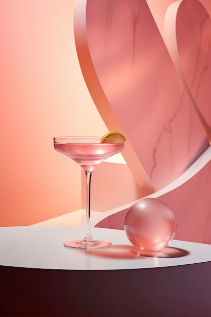 Weergave van cocktailmix in glas met abstracte neo-futuristische set