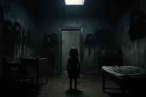 Gratis foto weergave van een kind in een donkere kamer die naar enge dingen kijkt