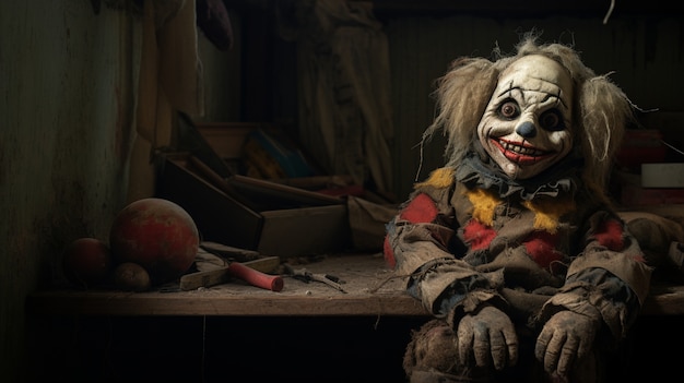 Gratis foto weergave van enge clown met griezelige glimlach