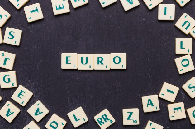 Weergave van euro scrabble letters van bovenaf