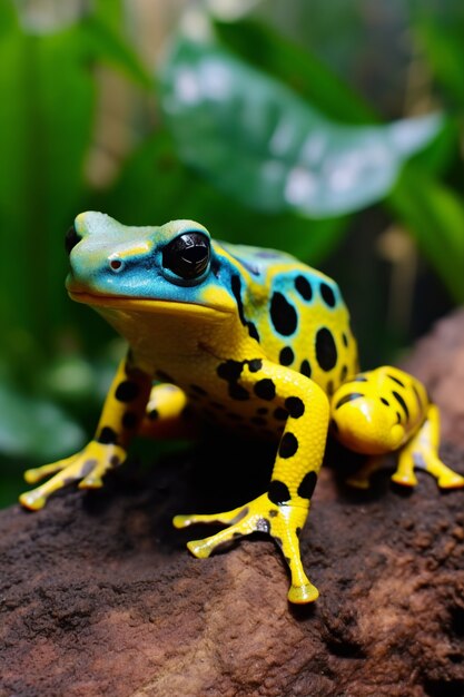 Weergave van felgekleurde kikker in de natuur