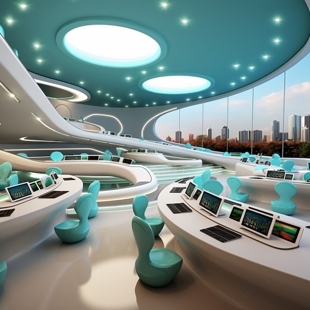 Gratis foto weergave van futuristisch klaslokaal voor studenten