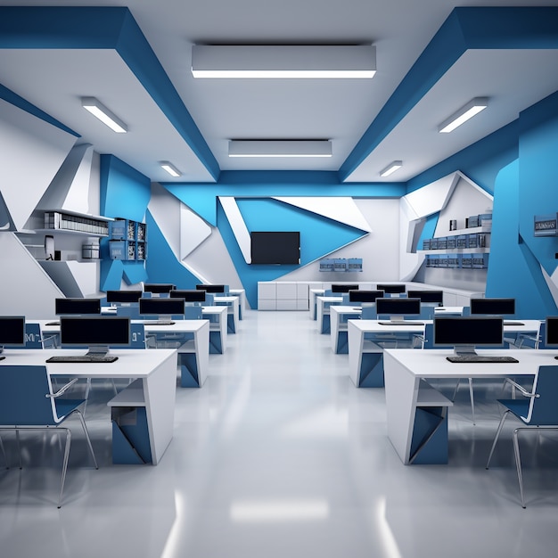 Weergave van futuristisch klaslokaal voor studenten