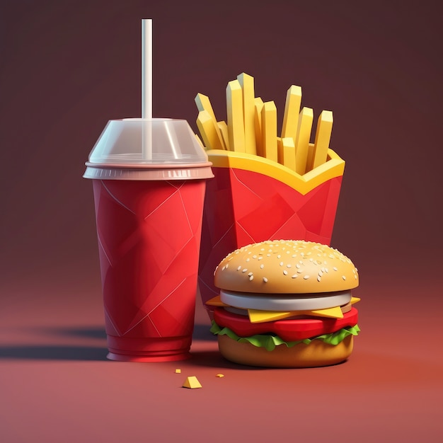 Weergave van grafische 3D-fastfood