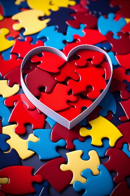 Weergave van hartvorm gemaakt van puzzelstukjes