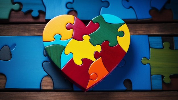 Weergave van hartvorm gemaakt van puzzelstukjes