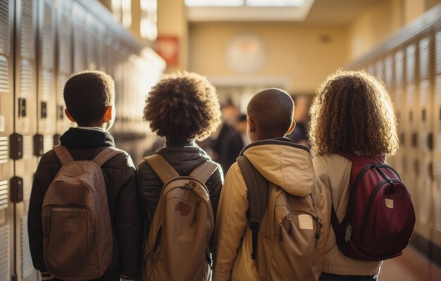 Weergave van jonge studenten die naar school gaan