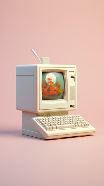 Weergave van retro uitziende computerwerkstation