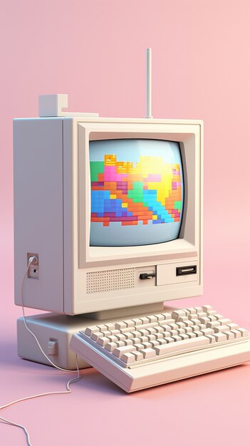 Weergave van retro uitziende computerwerkstation