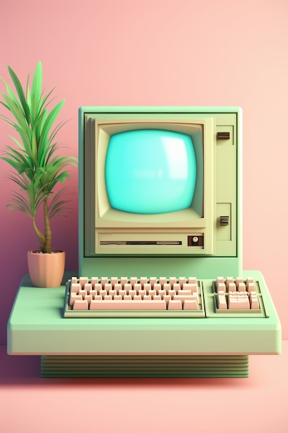 Gratis foto weergave van retro uitziende computerwerkstation