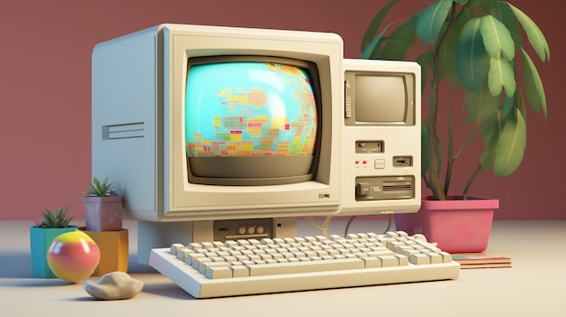 Gratis foto weergave van retro uitziende computerwerkstation