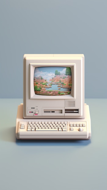 Gratis foto weergave van retro uitziende computerwerkstation