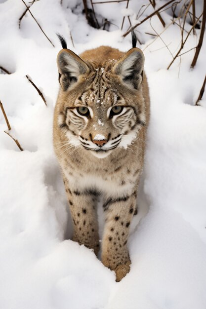 Weergave van wilde bobcat met sneeuw in de winter